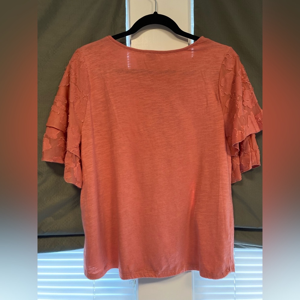Cupio Coral Lace Angel Sleeve Top, Size Large - Picture 2 of 9